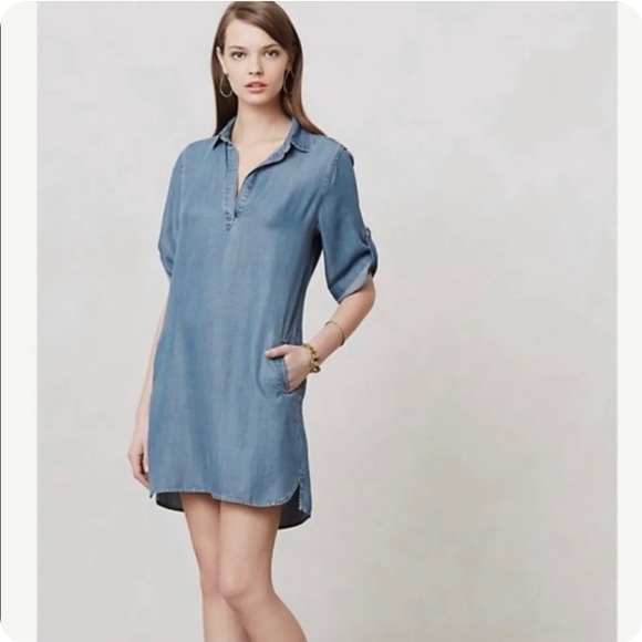 Anthropologie Cloth & Stone Chambray Tencel Denim Shirt Dress - Picture 9 of 9